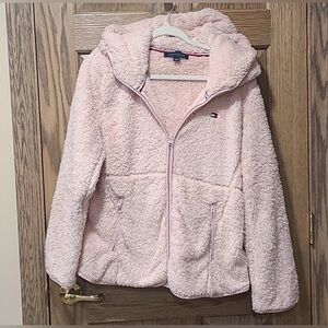 Tommy Hilfiger teddy zip up Light Pink Sherpa Jacket. Size Large.